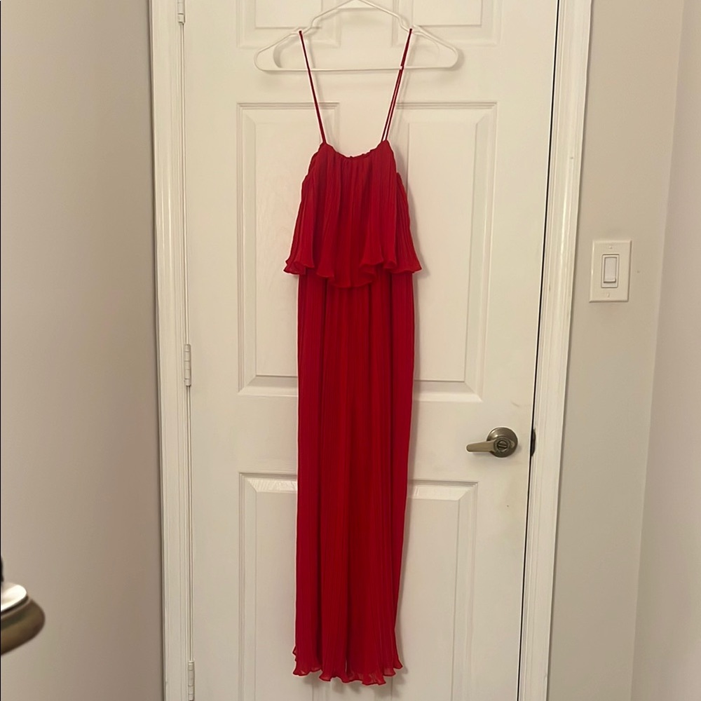 Zara - Red Pleated/Ruffle Jumpsuit